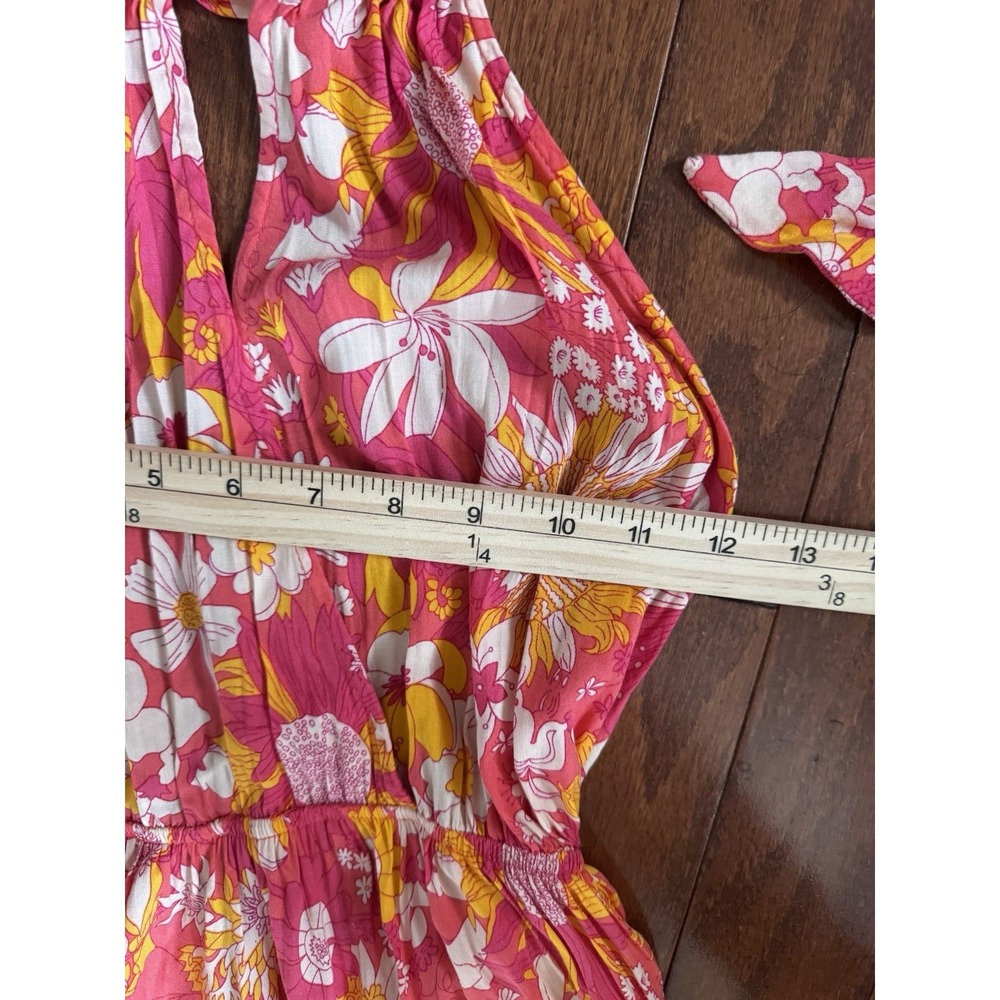 Aakaa Floral Halter Maxi Dress Sz S Boho Open Back Pink Retro Festival Rayon - Picture 6 of 9